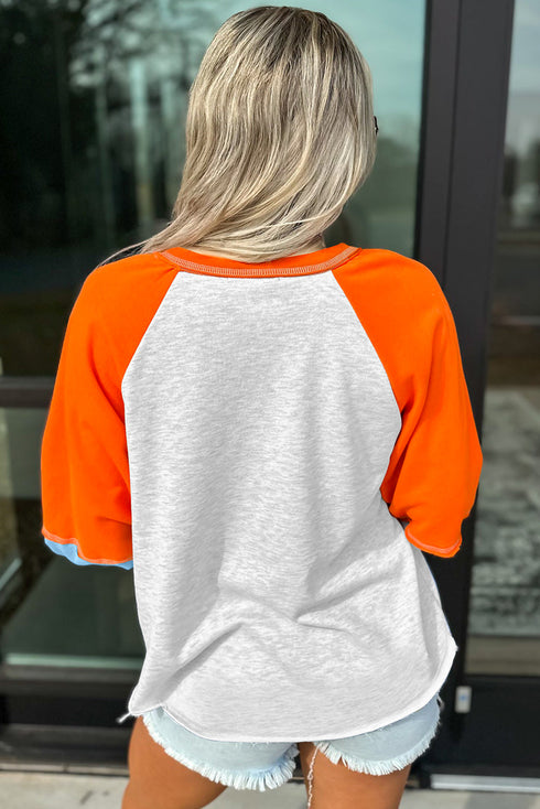 Weekend Vibe Color Block Raglan Sleeve Loose Fit Casual Top